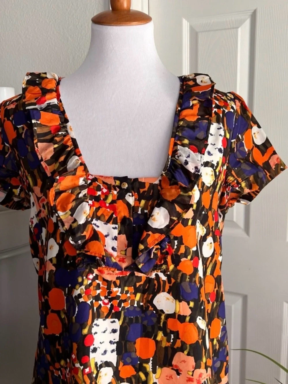 J.Crew 100% Silk Abstract Floral Flutter Sleeve Dress Size 8 Lined